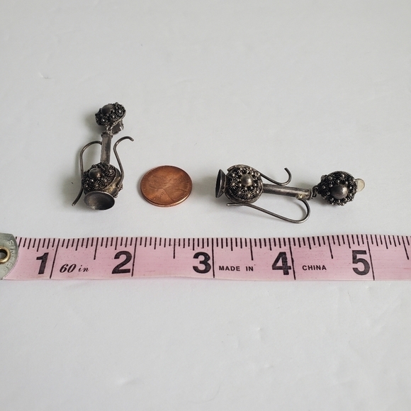 Vintage Teapot Earrings Middle Eastern Turkish Ornate Silver Tone Clip-On - Picture 5 of 5